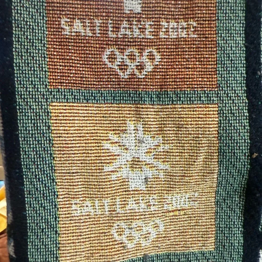 Salt Lake 2002 Olympic Commemorative Throw Blanket - Green, Blue, Cream